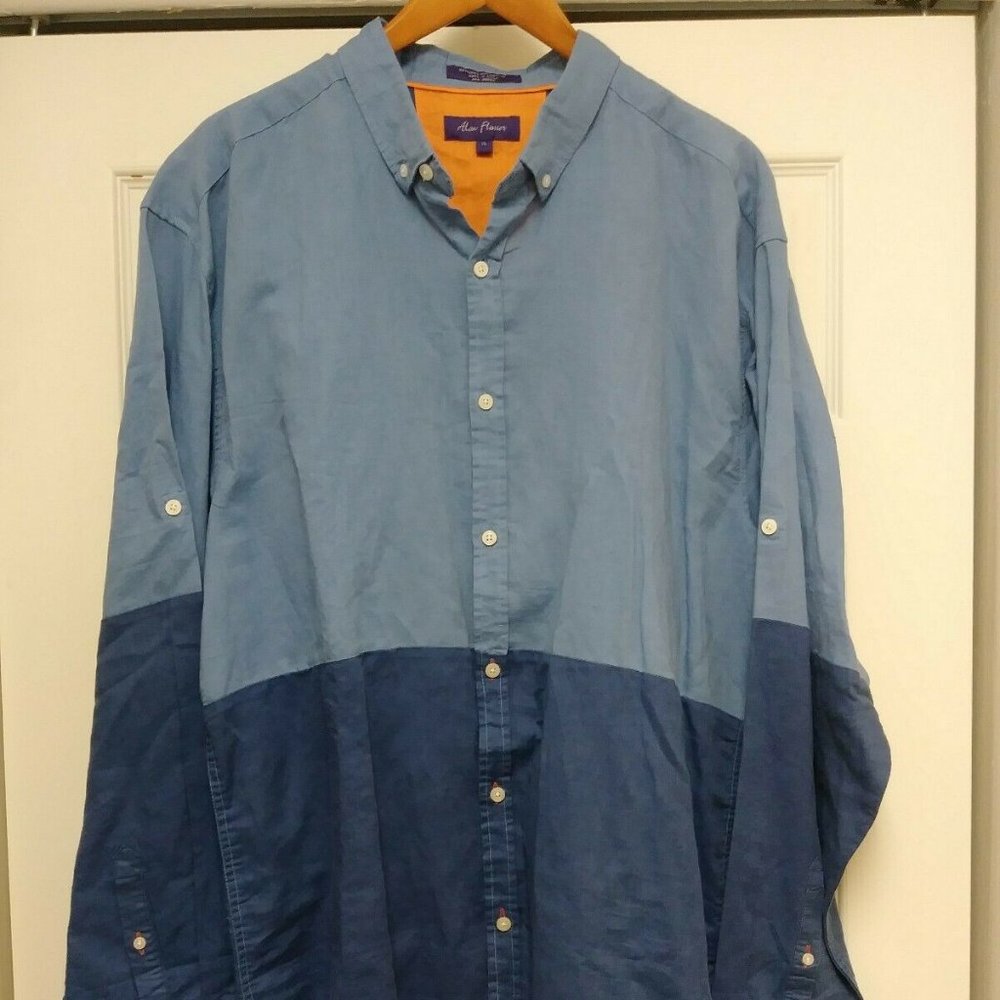 Alan Flusser Mens LS‎ Linen Blend blue color block